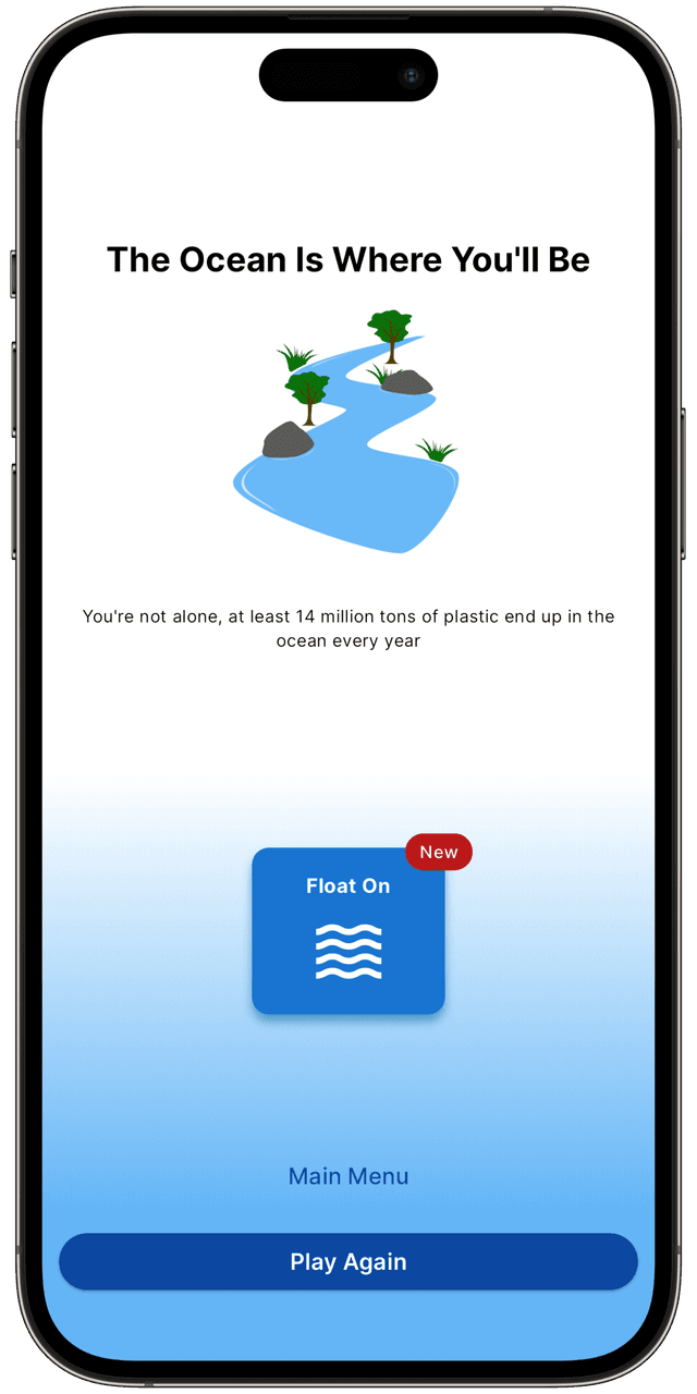 Screenshot of Last Bottle app showing the water endscreen.